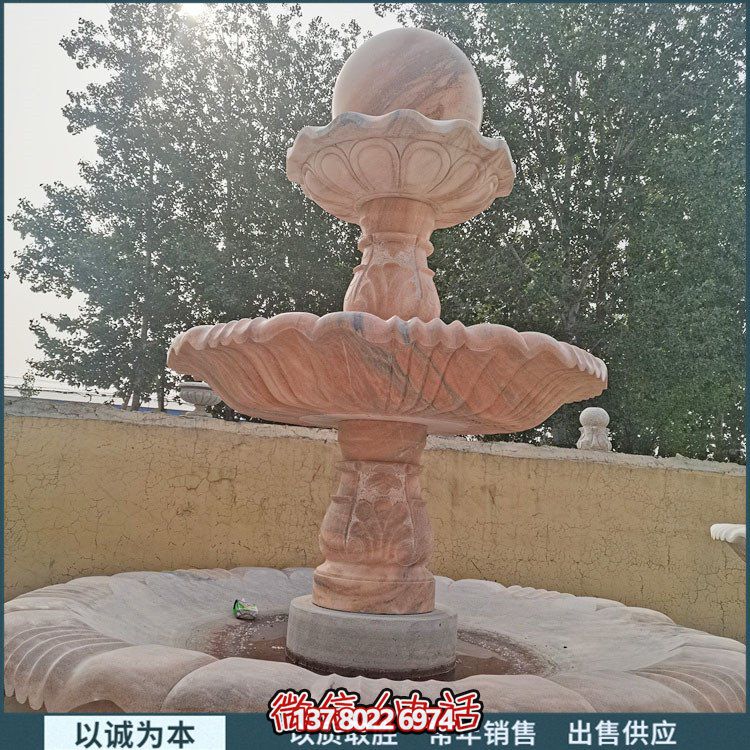 紅大理石石雕園林噴泉，展現絢爛晚霞