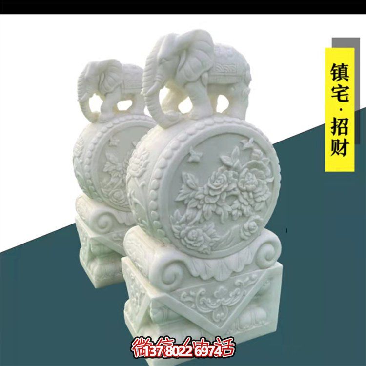 給庭院增添經典氣息，漢白玉石抱鼓門墩裝飾