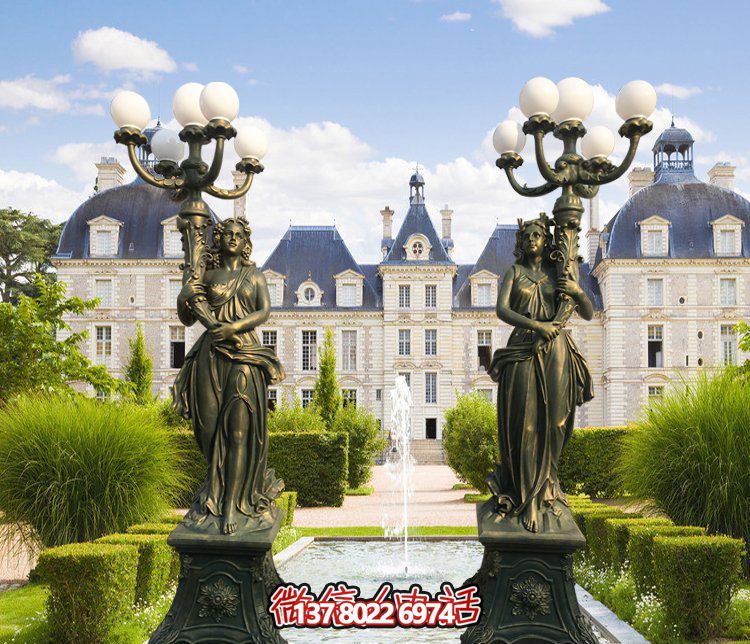 西方風格別墅景觀裝飾，銅雕女性雕塑