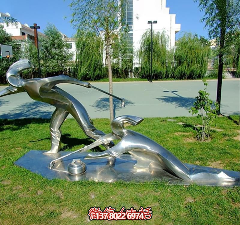 不銹鋼冰壺雕塑，點綴小區花園，創造休閑運動空間