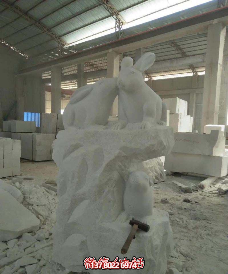 名門大號(hào)石雕兔子雕塑，高端裝飾您的別墅