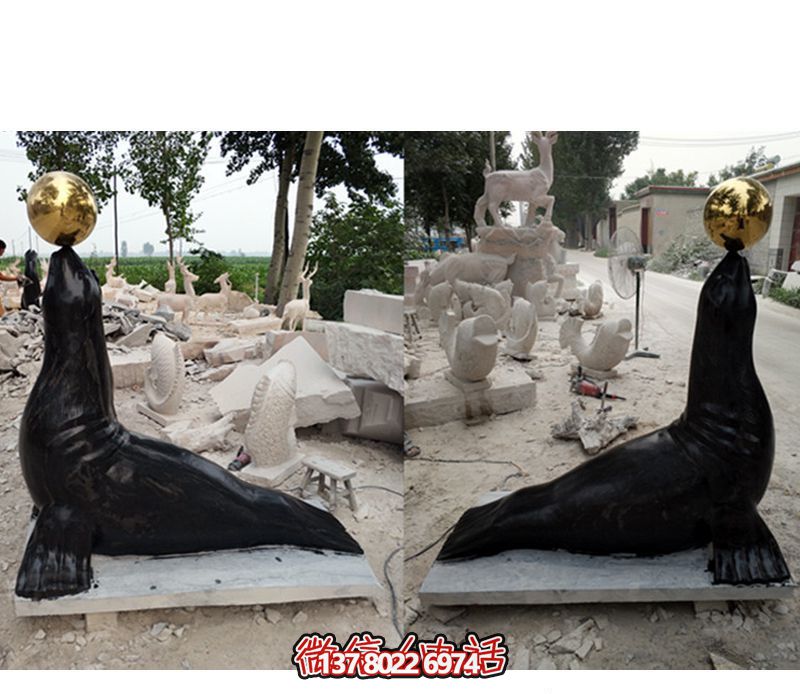 玻璃鋼海豹游樂場(chǎng)頂球擺放游樂裝置