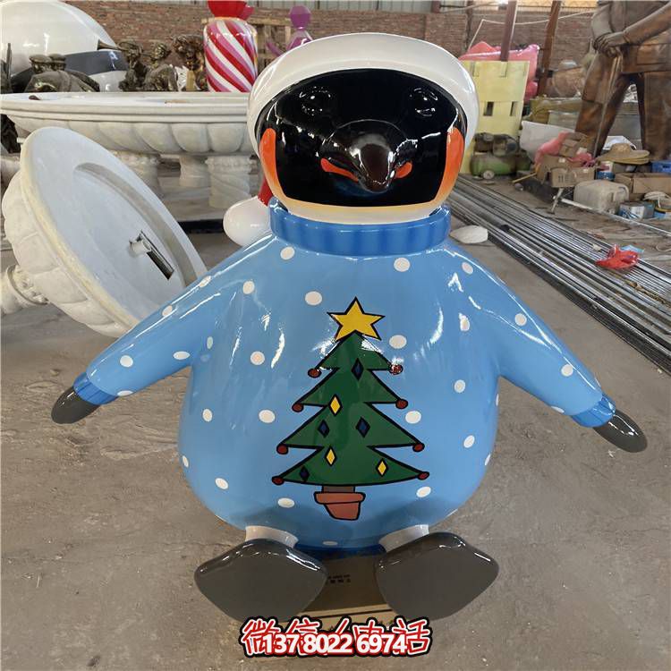 玻璃鋼游樂(lè)場(chǎng)，彩繪企鵝小品雕塑精美擺放