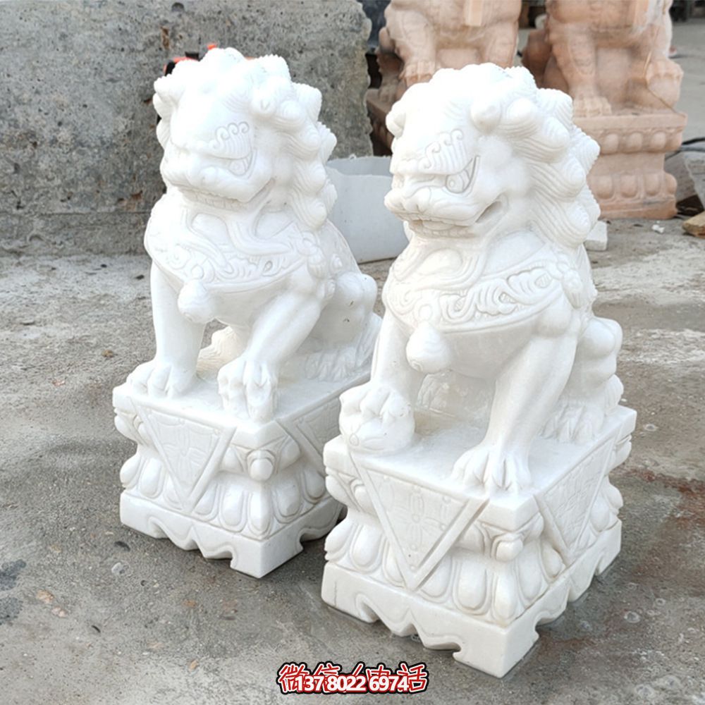 漢白玉石雕戶外招財獅子雕塑 漢白玉石雕戶外招財獅子雕塑