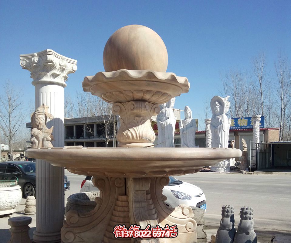 漢白玉大型風(fēng)水球噴泉雕塑 漢白玉大型風(fēng)水球噴泉雕塑