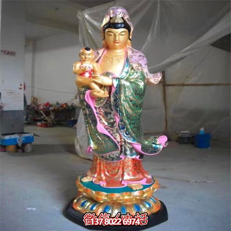 景點寺廟玻璃鋼彩繪送子觀音雕塑 景點寺廟玻璃鋼彩繪送子觀音雕塑