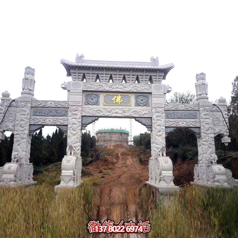 景區寺院入口大理石仿古建筑門樓牌坊 景區寺院入口大理石仿古建筑門樓牌坊